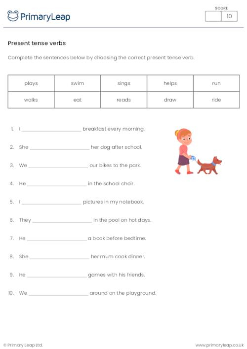 Year 2 English Present Tense Verbs Cloze Activity