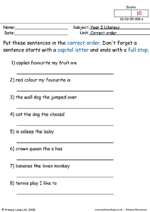 Year 2 Literacy Sentence Work Printable Resources Free Worksheets 
