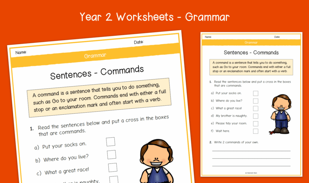 Year 2 Writing Sentences Commands Worksheets KS1 Grammar 