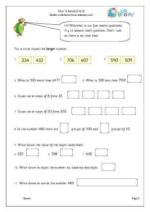 Year 3 Maths Worksheets age 7 8 URBrainy