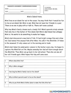 Year 5 Comprehension Diagnostic Worksheet Comprehension Passage