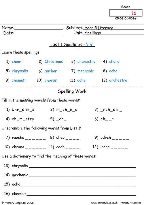 Year 5 English Spelling List 1