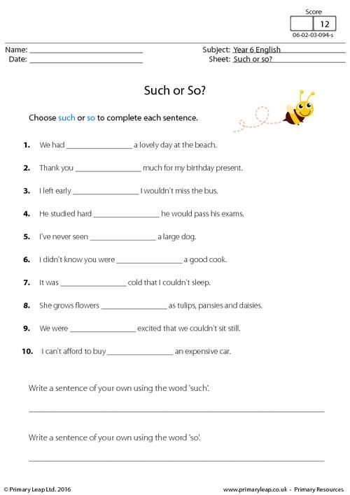 Year 6 English Worksheet