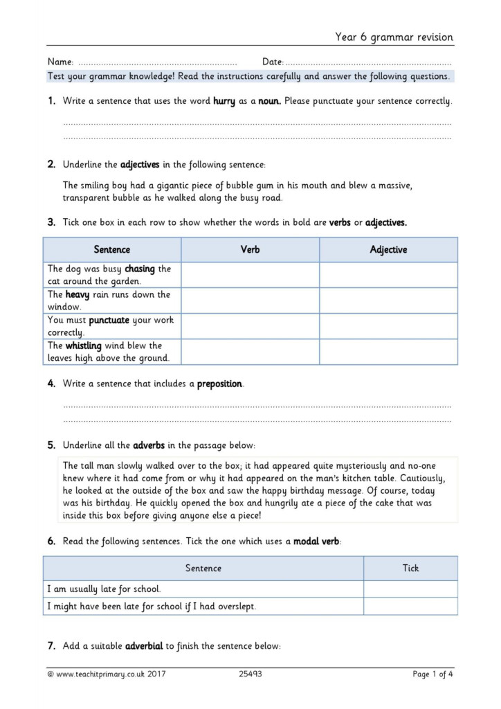 Year 6 SPaG Revision Grammar Practice Worksheet KS2 SATs Prep